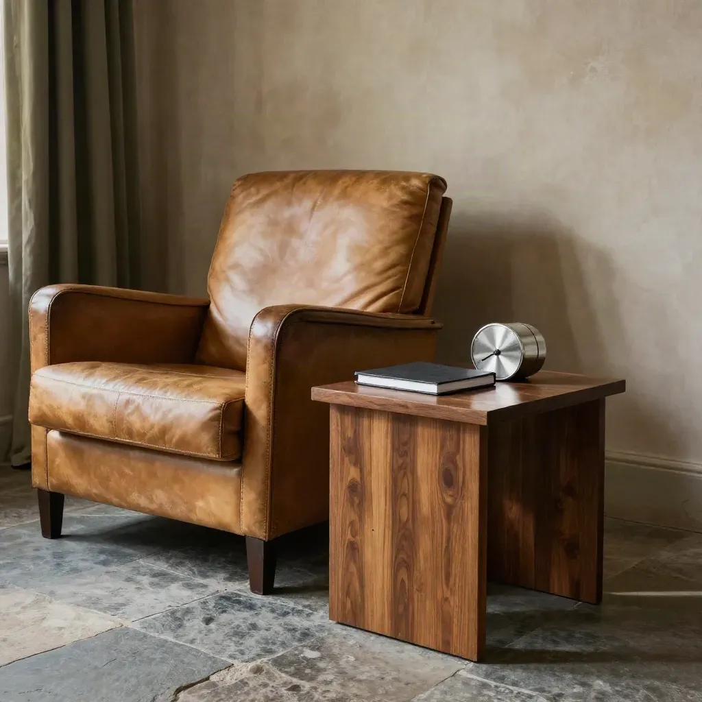 Two leather chairs and a timer in a moody coaching nook, ready for a one-to-one conversation.